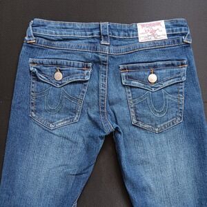 True Religion Julie Flare Jeans Womens 28 Blue Excellent Flap Pocket Low Rise